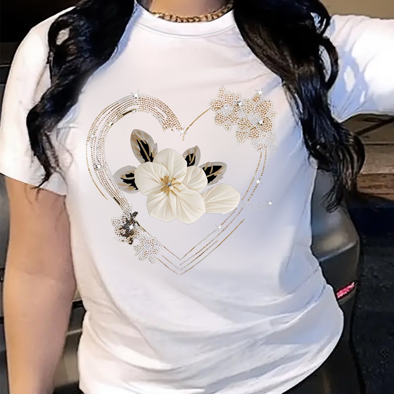 TEMU Maglietta Casual Donna a Maniche Corte - e Traspirante con Stampa Cuore, , Lavabile in Lavatrice, per /Estate, Tessuto Resistente, Top , Maglia