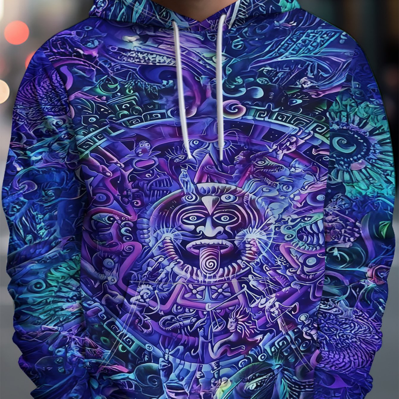 TEMU Men's Hoodie - Casual Pullover Hooded Sweatshirt For Men - Flat Design - Texture-free, Mysterious And Sun God Totem Casual Pullover Sport Shirt,