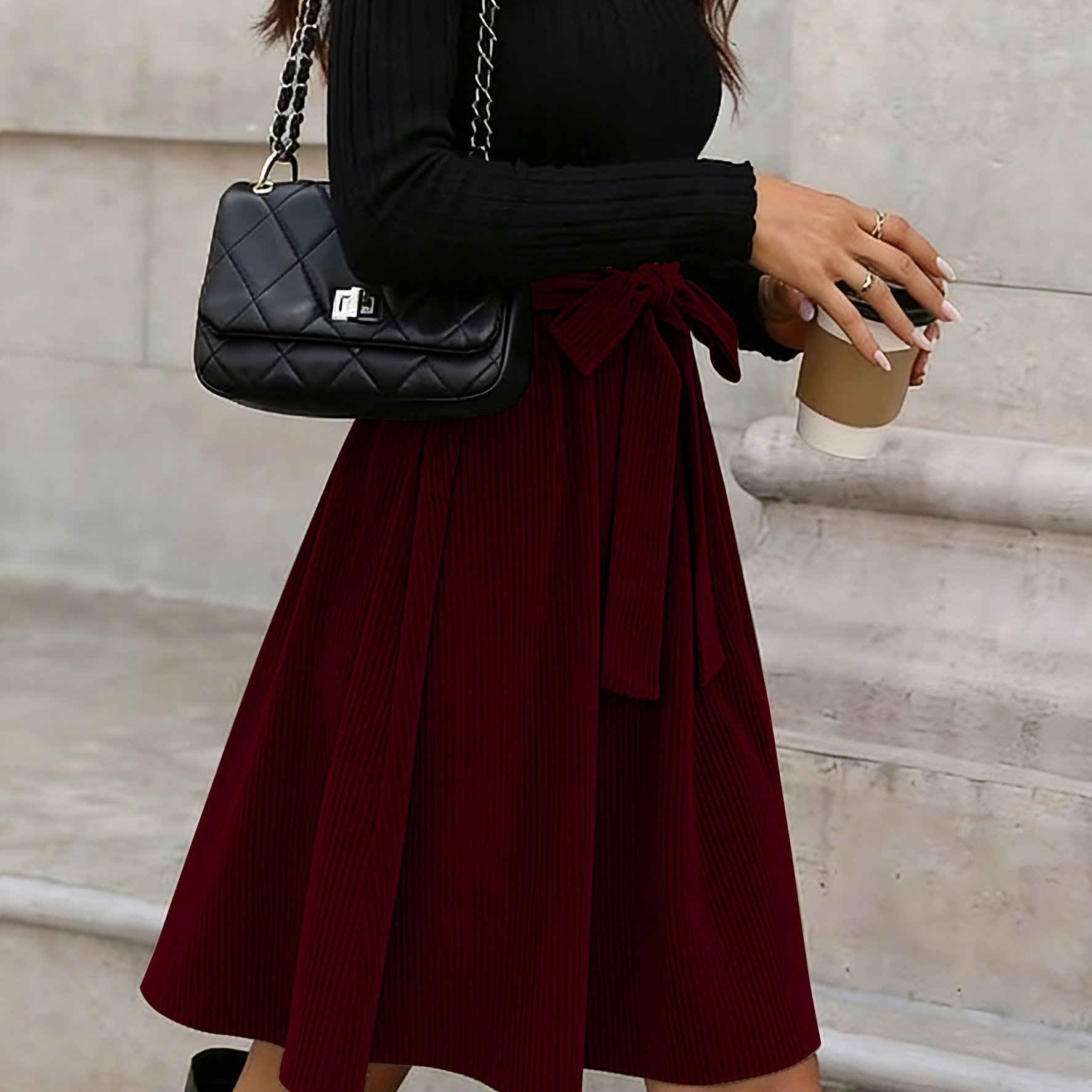 Women's Corduroy Elegant Pure Green Skirt