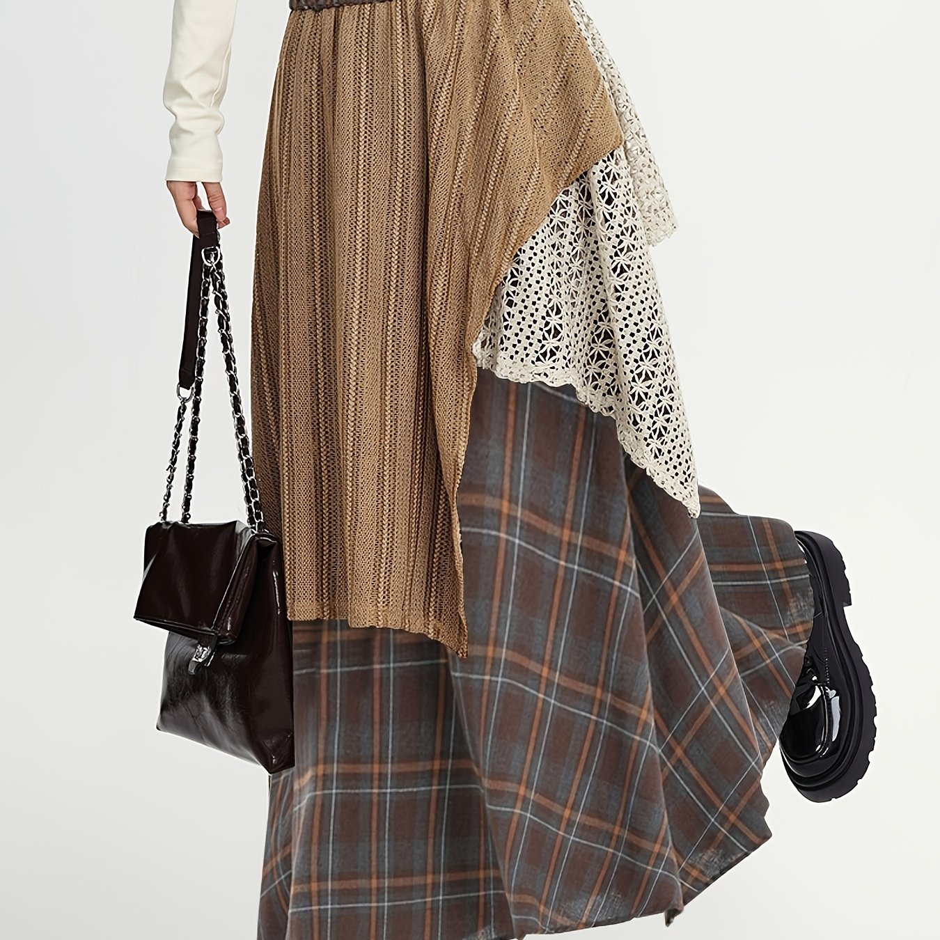 Image of Autumn And Winter Midi Skirt Ankara Red Ethnic Style Women's Elastic Waist Long Skirt Irregular Color -line Skirt