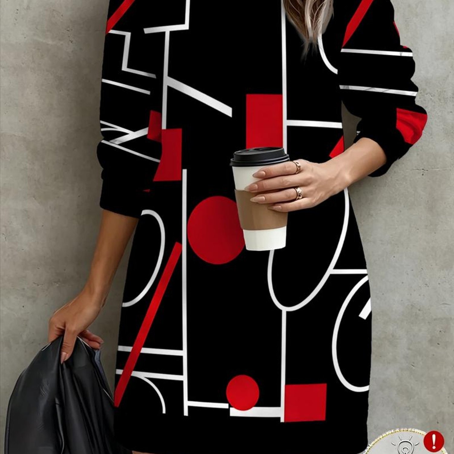 TEMU Women's Garden Collar Sweatshirt Trendy Cool Abstract Geometric Fall Winter Casual Sweatshirt Store Main Push Layer Good Item Block Full Print