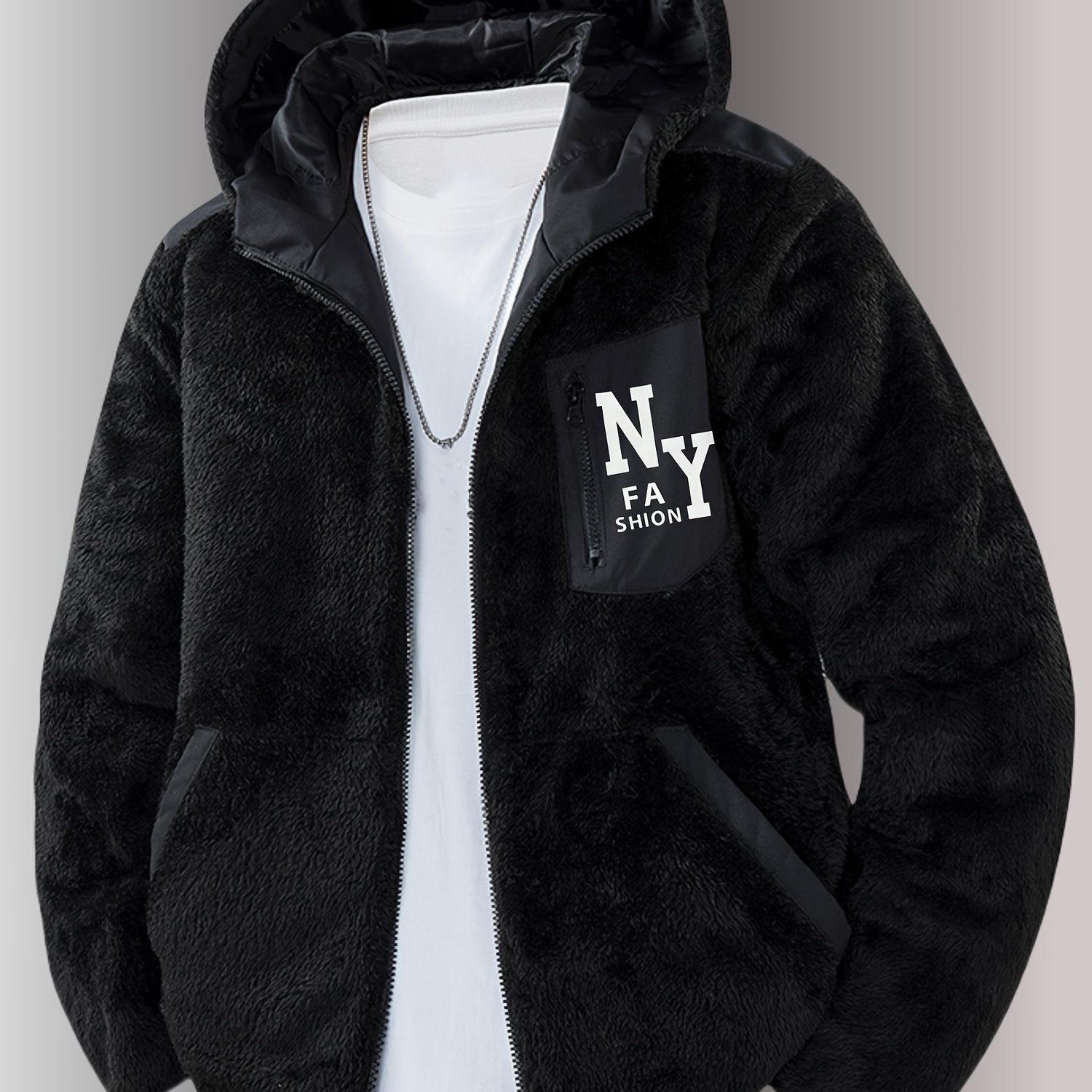 Image of Men's Warm And Comfortable Hooded Jacket Letter Print Hooded Jacket Hooded Jacket Valentine's Day Gift Fashion Hooded Jacket Hooded Soft Comfortable Fashion
