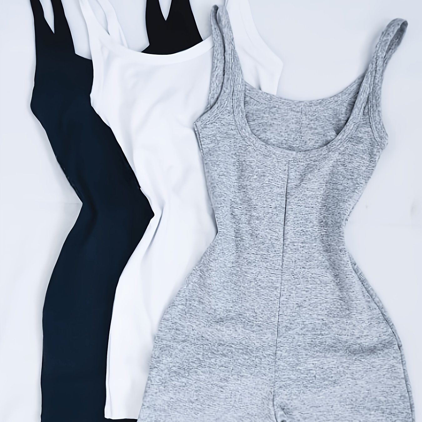 TEMU New Fashionable Casual Classic Round Neck   Thin Strap Design Slim-fit Jumpsuit 3pcs Set, Suitable For Layering And Outerwear. Made Of Soft