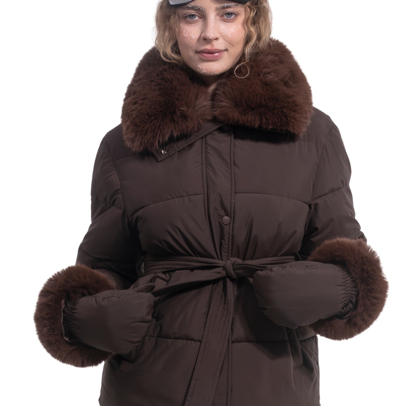 Detachable Jacket For Women, Featuring Hood And Adjustable Belt, This Thickened Winter Coat Is Perfect For Ladies. Gloves Are Not Part Of The Package