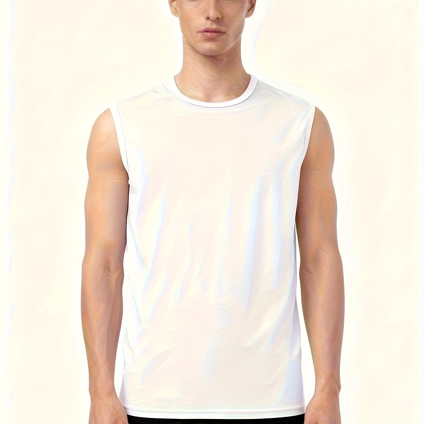 TEMU 1pc Men's Lightweight Crew Neck Sleeveless T-shirt, Quick-drying, Moisture-wicking, Comfortable, And Breathable Fabric, Suitable For Fitness