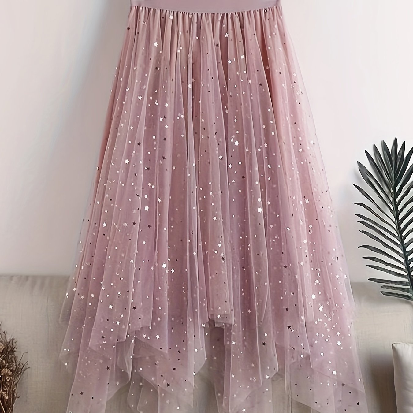 Solid Color High Waist Skirt, Elegant Loose Ruched Trim Contrast Sequin Skirt For Every Day, Women&#39;s Clothing