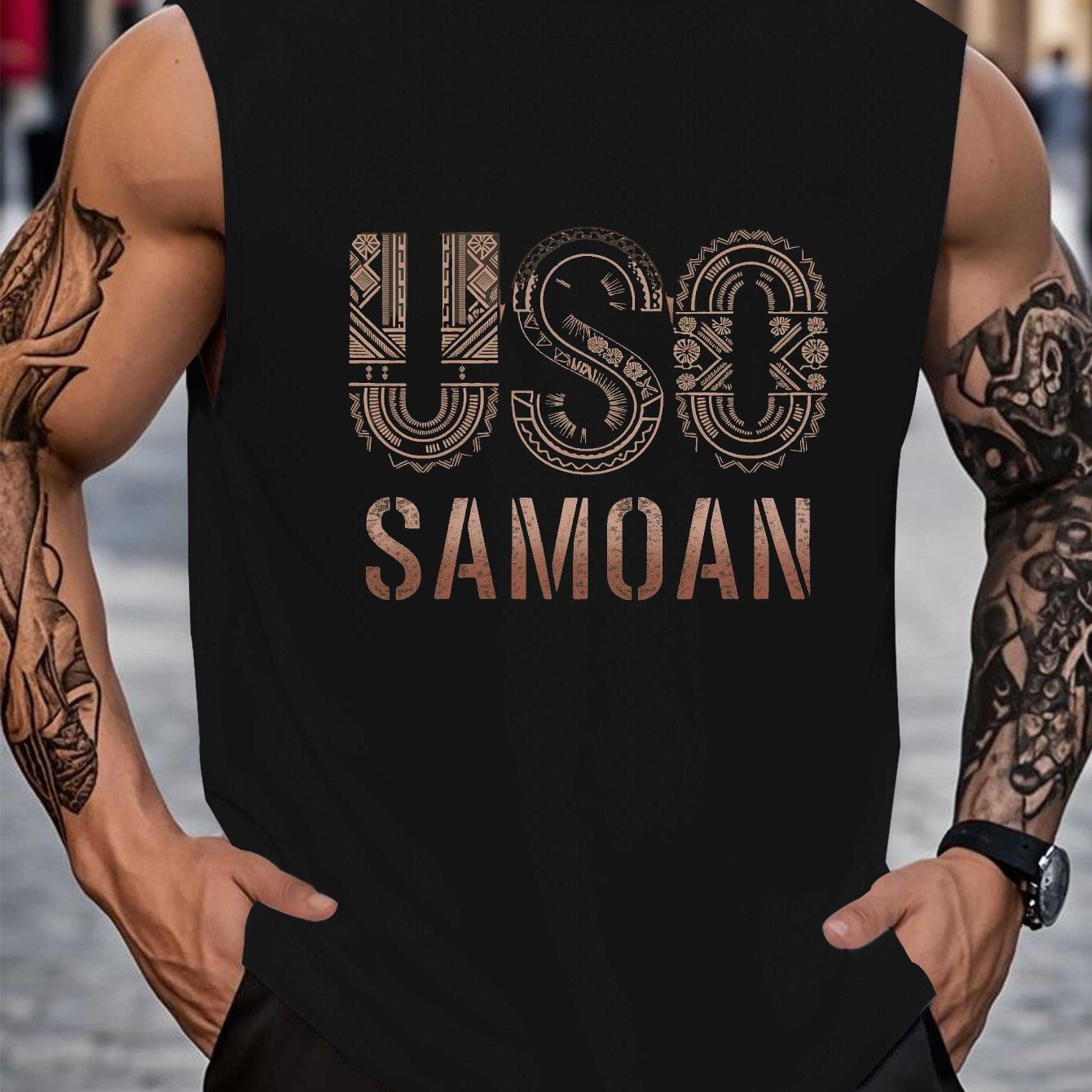 TEMU [printed Design - Not Textured] Men's Vest With Samoan Tribal Pattern, Plus Size