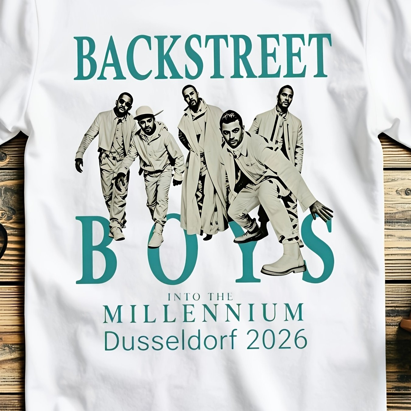 Unisex T-shirt Bsb 2026 Group Photo Graphic T-shirt Teal Gray Retro Concert Style