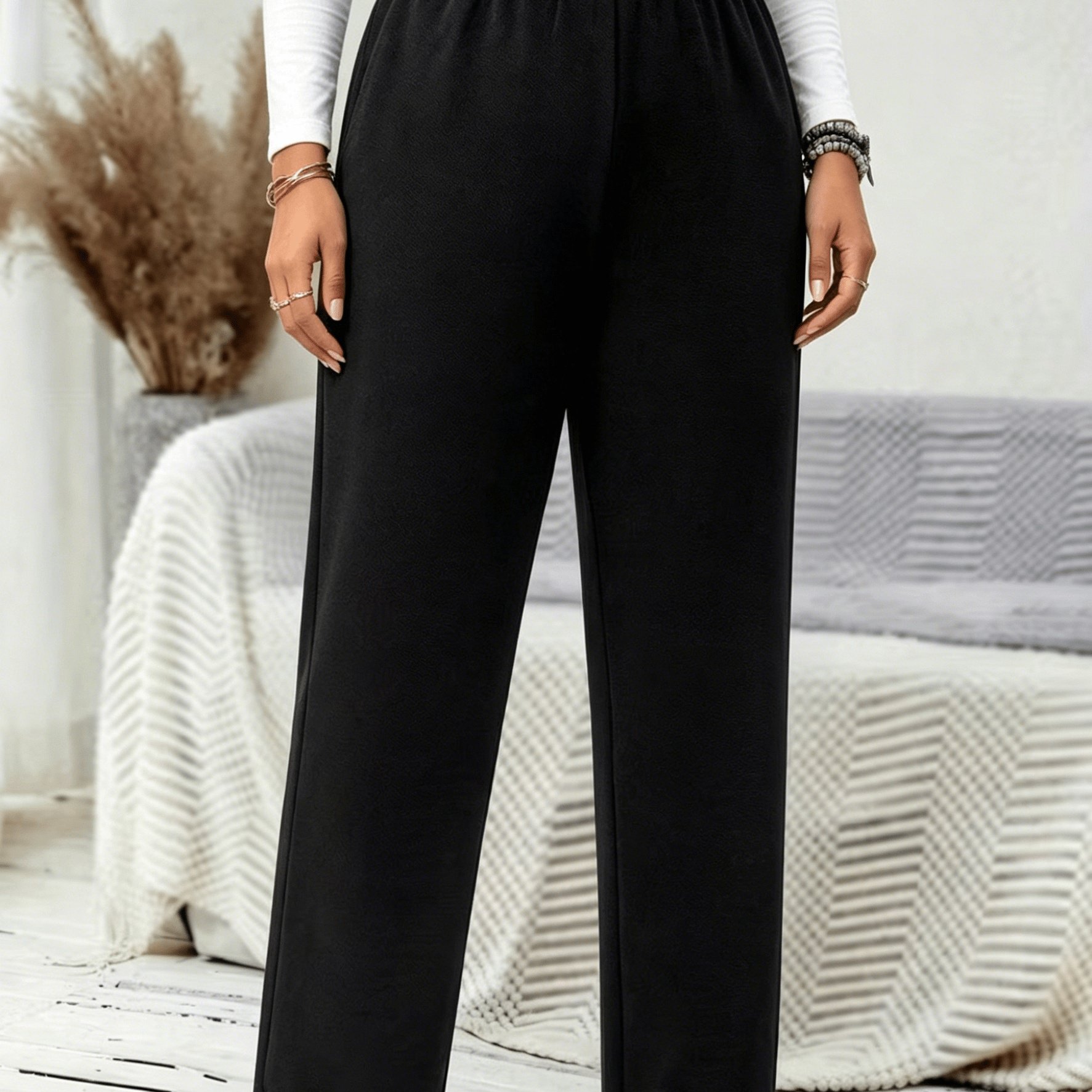 TEMU Plus Size, New Plus Size Fashion Casual High-waist Straight-leg Commuter Pants