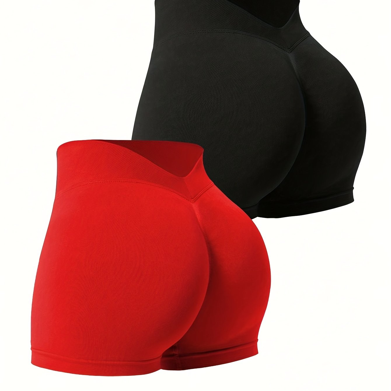 TEMU 2pcs Set Solid Color Sexy Low-rise Back Women's Sports Shorts, Stretchy Breathable Workout Fitness Shorts, Women's Yoga Shorts