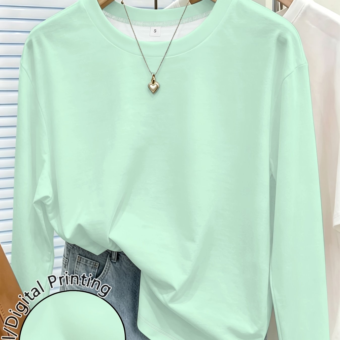 TEMU Women's Crew Neck Long Sleeve T Shirt Casual Summer Tops