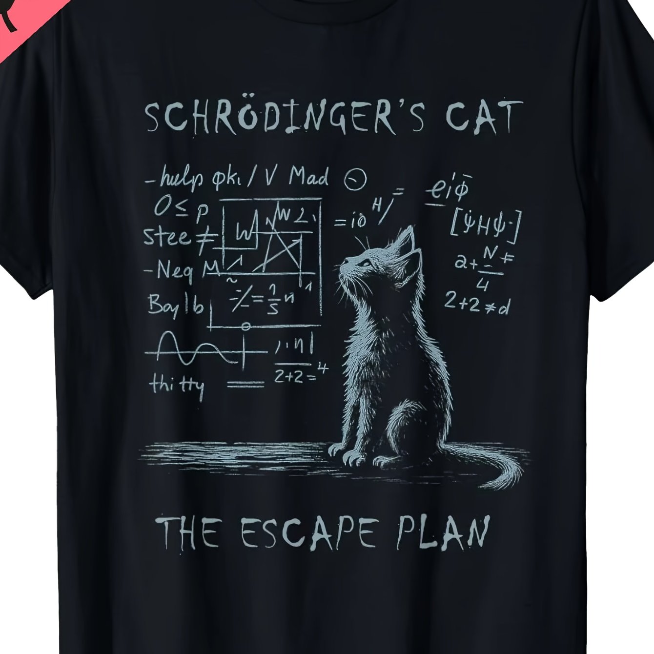 Men's Funny 's Cat Quantum Mechanics T-shirt - Science Humor Physics Tee With 's & Wave Function Design, Casual Round Neck Short Sleeve Shirt For Physics Fans, Science Lovers & Math