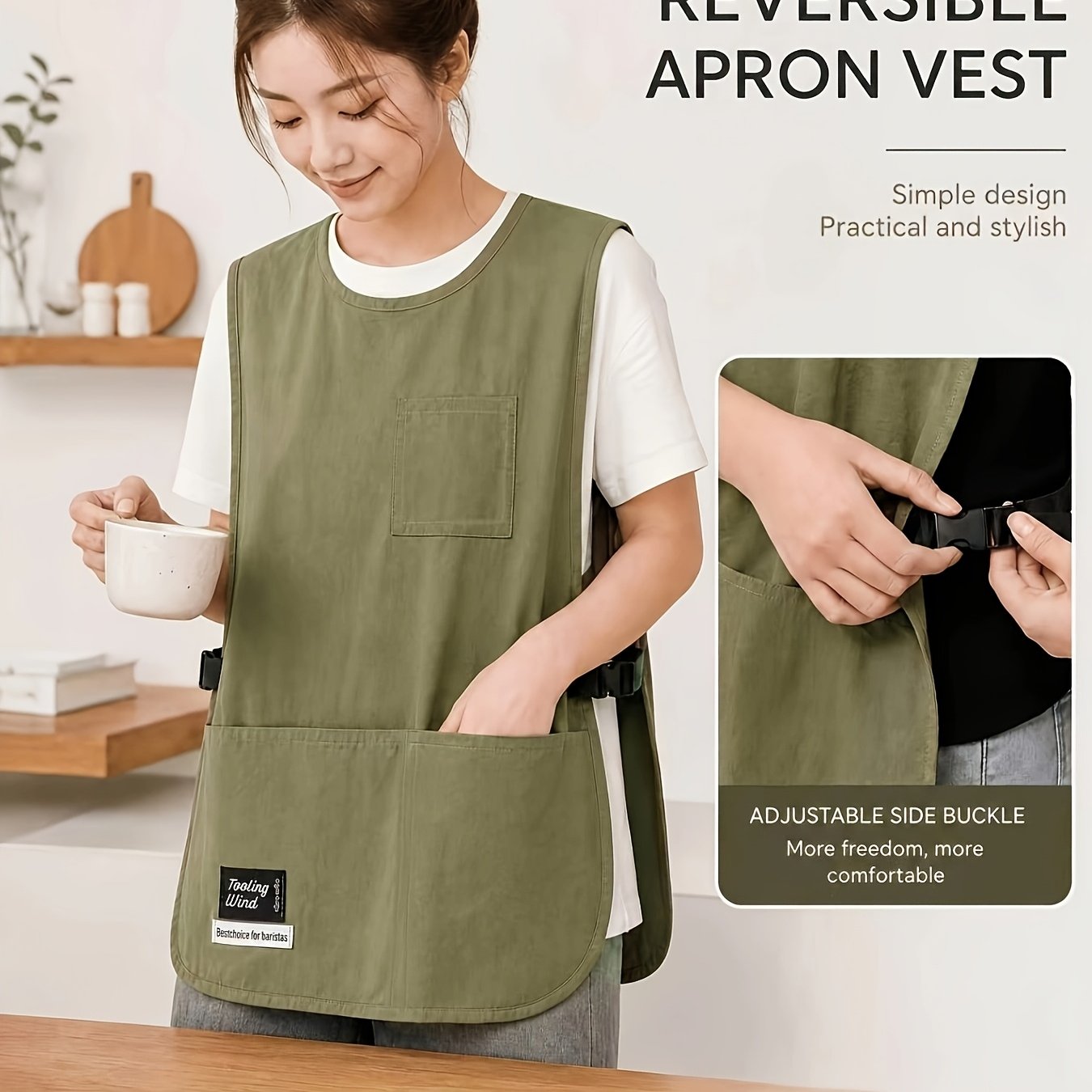 TEMU Adjustable Cross-back Sleeveless Bib Apron With -line Hem & - Loose Fit Solid Color Suitable For Cooking, Baking, Cleaning,, Crafting - Machine