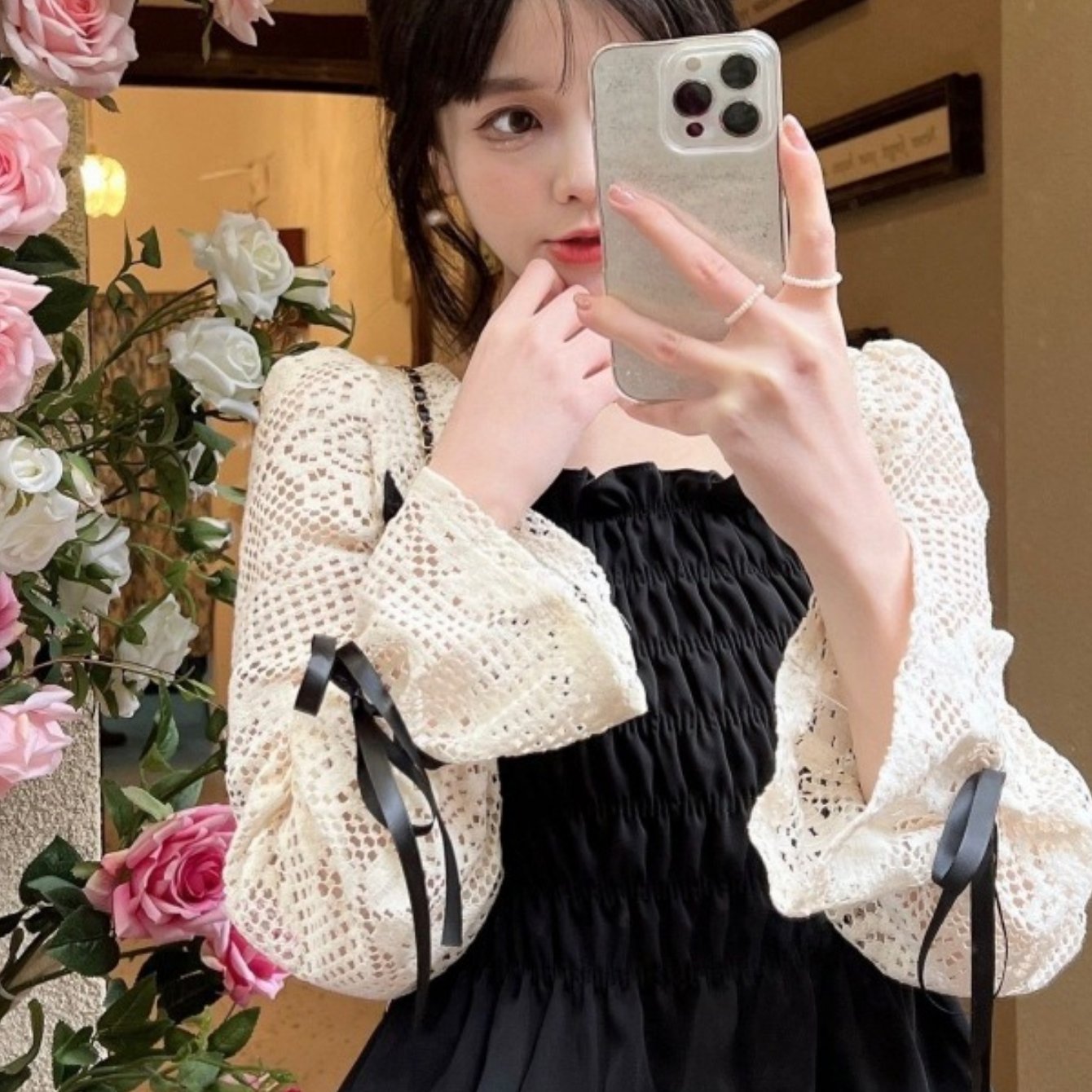 TEMU 【大きいサイズ】大きいサイズ - フレンチカラー 新作 大きいサイズ レディース 服 レトロ レース 刺繍 スプライシング プリーツ ウエスト シャツ トップス トレンド