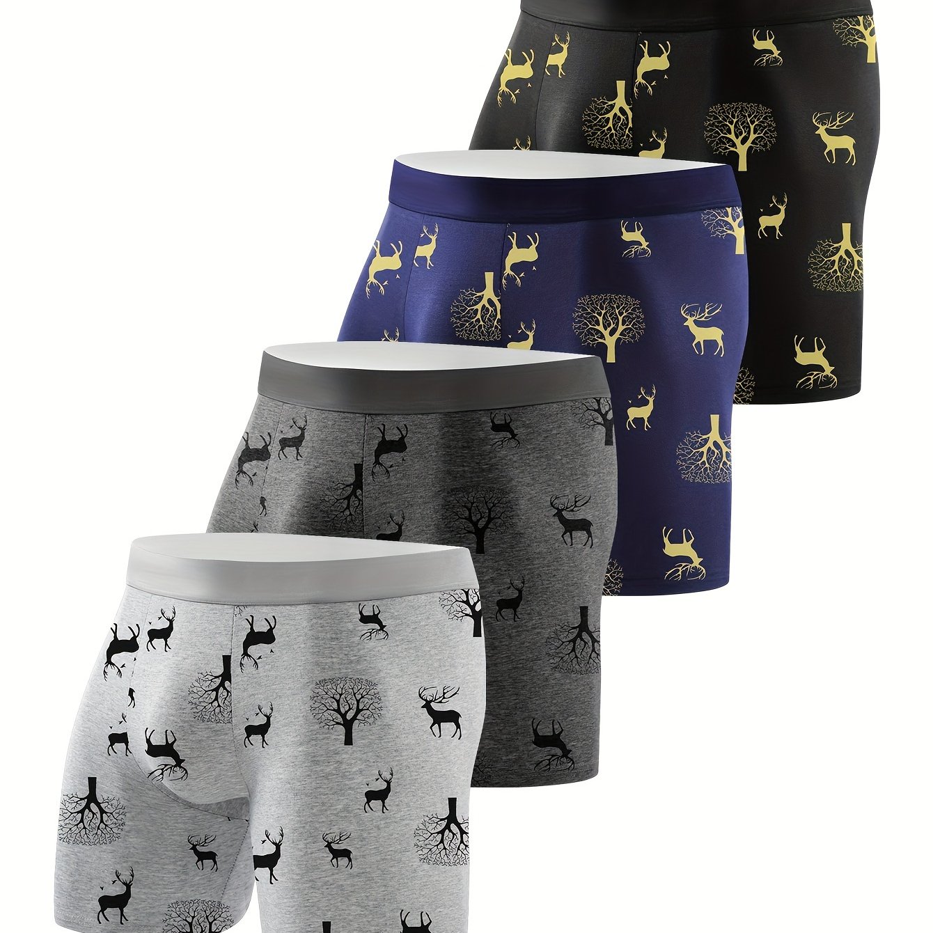 TEMU 4pcs Youth Men's Athletic Pants Long Underwear Skin-friendly Breathable Boxing Fitness Pants Mid-rise Print Individual Flat Seam Panty