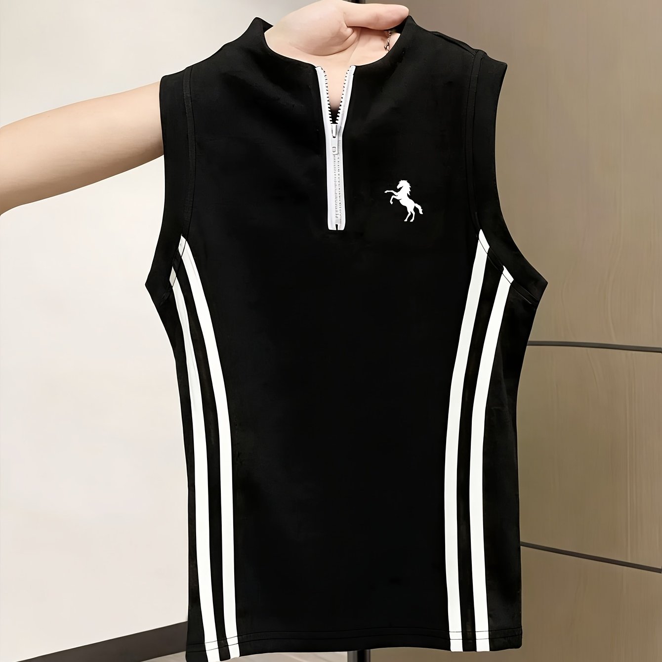 TEMU A Summer Zipper Sleeveless Top, Slim Striped Waist Hot Vest Top, Fashionable And Trendy Pony Print Pattern, Women's Clothing-d348-l17542