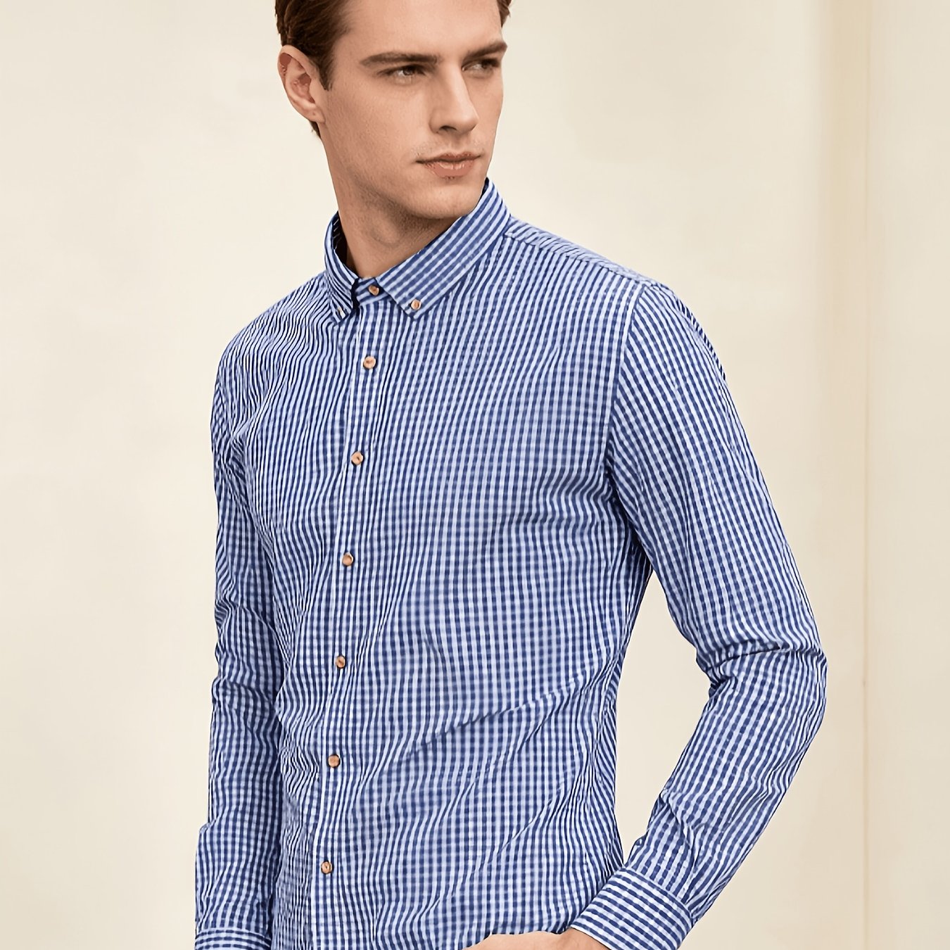 Men's Fashion Plaid Shirt Casual Breathable Lapel Button Long Sleeve Shirt Top Suitable For Outdoor And Outdoor Dating Activities, Shirt