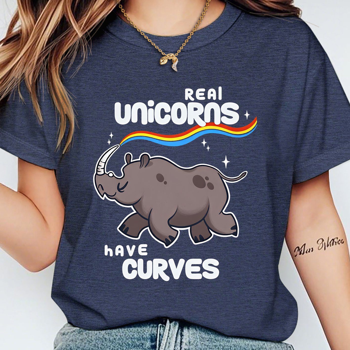TEMU Fun Curve Unicorn English Print Short Sleeve, Vintage Round Neck Women's Elegant Short Sleeve, 2026 Spring Summer Casual Top, Elegant Party