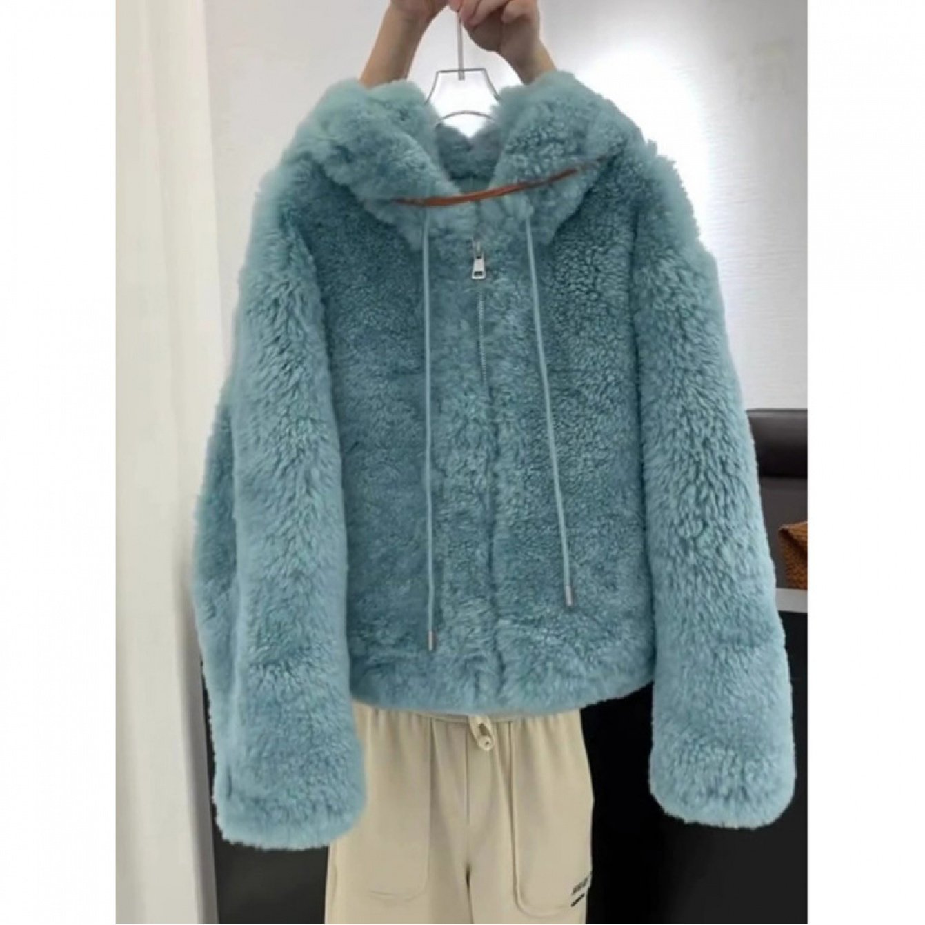 TEMU レディース 韓国風 レイジーニューブルー フード付きドトップス 快適でおしゃれな普段の通勤に最適
