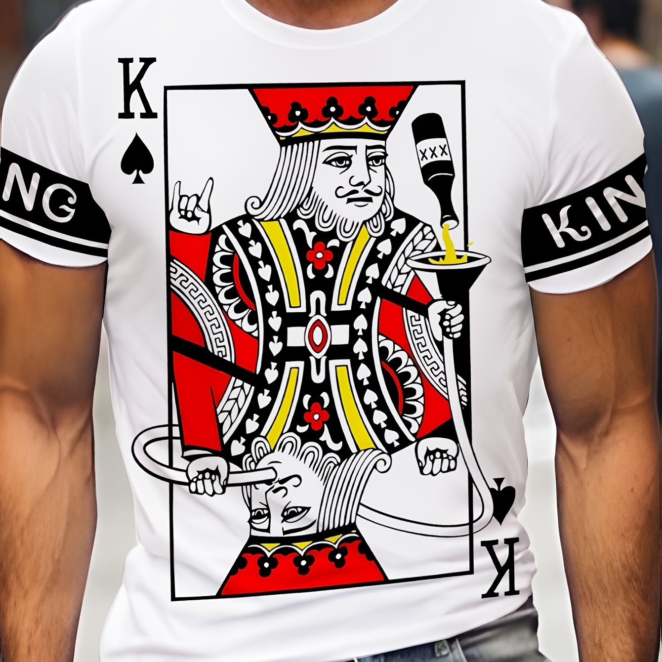 TEMU Plus-size Men's T-shirt, Poker King, Summer, Plus Size