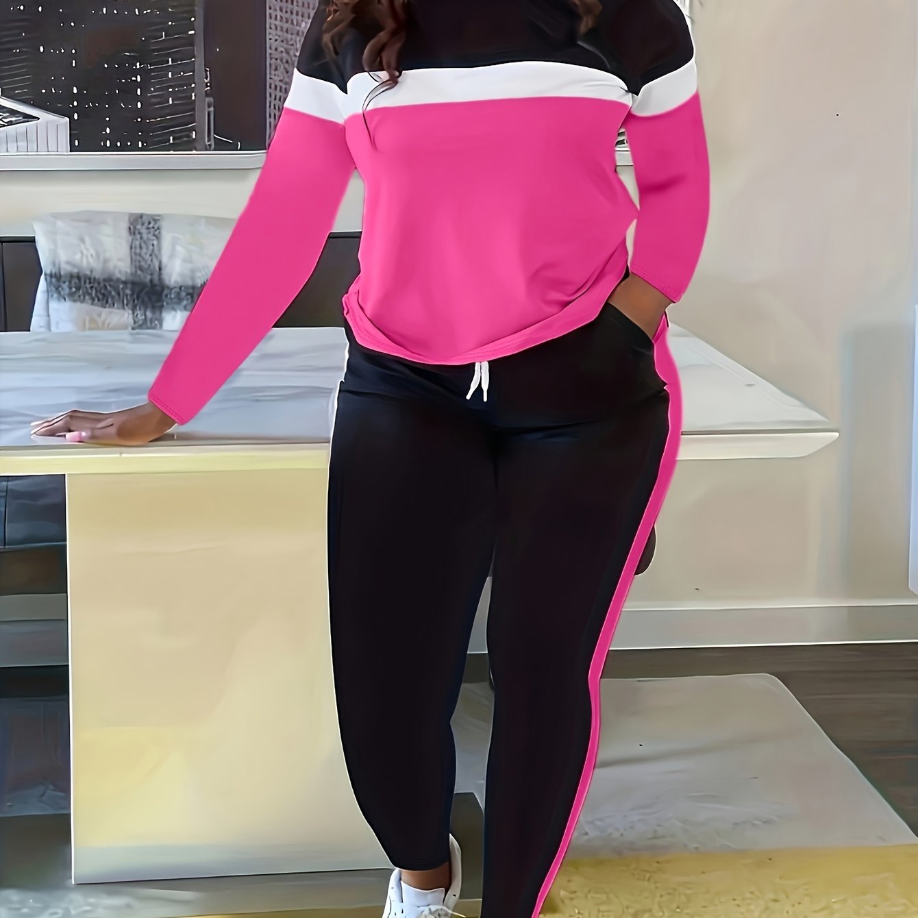 S390843#4 Women's Striped Long-sleeve Pants Set