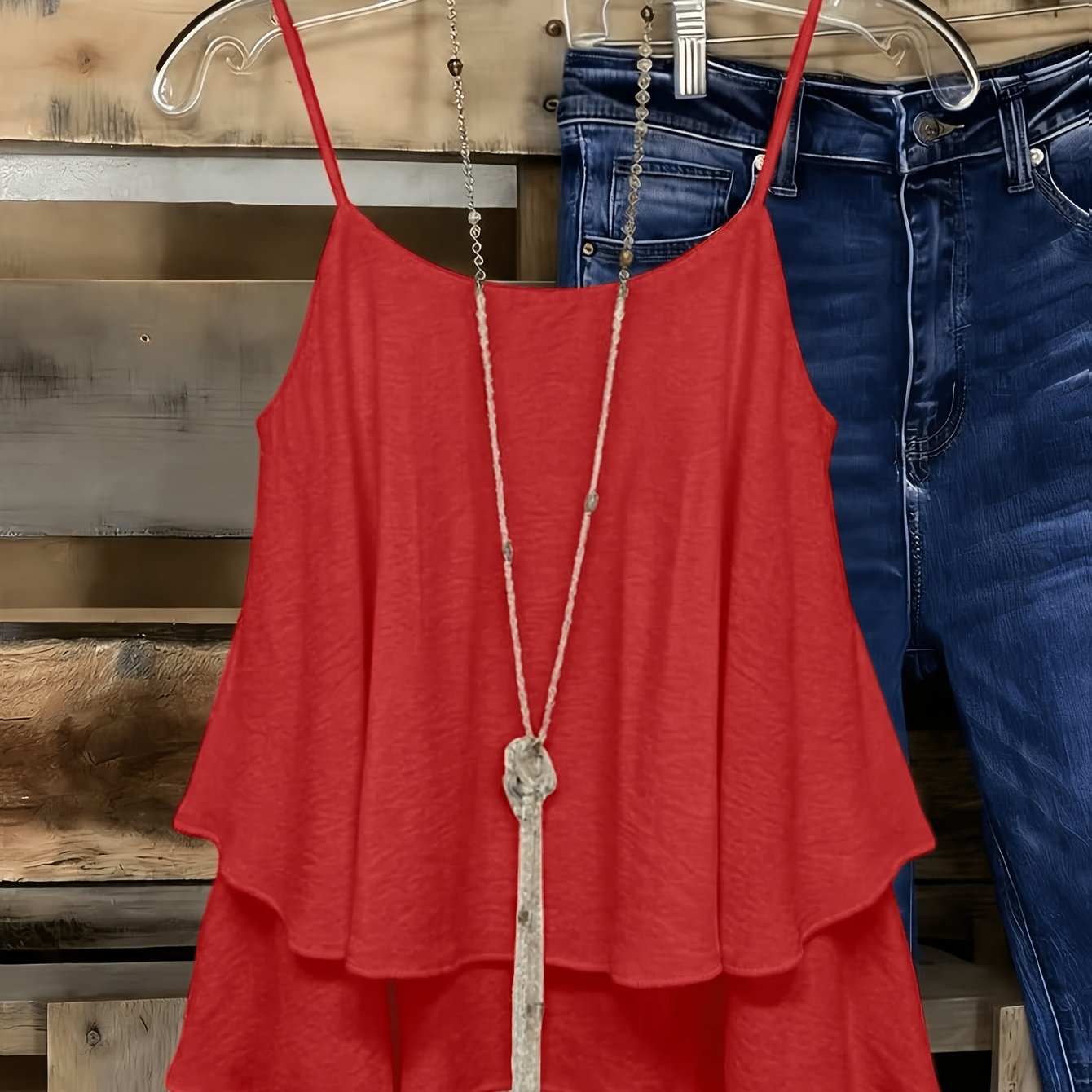 TEMU Double-layer Ruffle Trim Camisole Tank Top, Loose Fit & Figure-flattering Sleeveless Top, Inner Wear, Vintage -layer Camisole, Draped & Fabric,