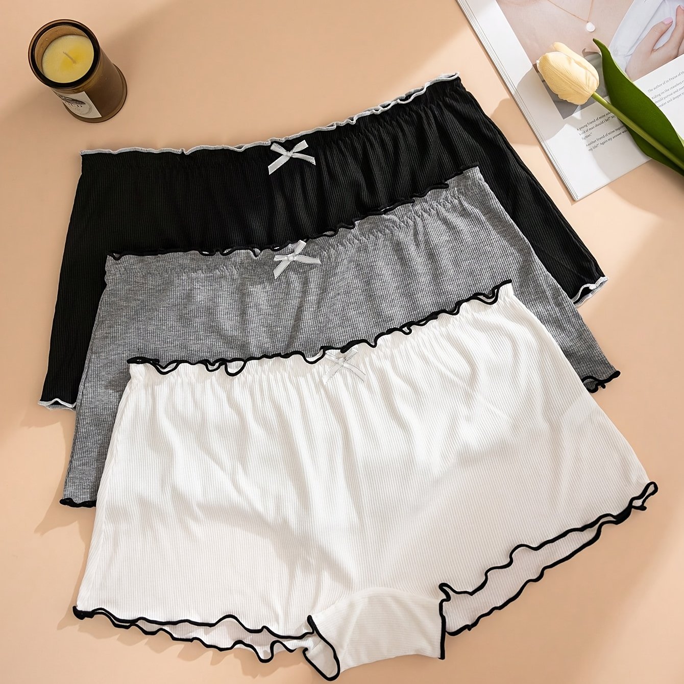 3pcs Set Easy Comfortable Color-block Gauze Side-seam -hugging Anti-sheer Base Pants High-waist Plus Size Women's Boxer Briefs