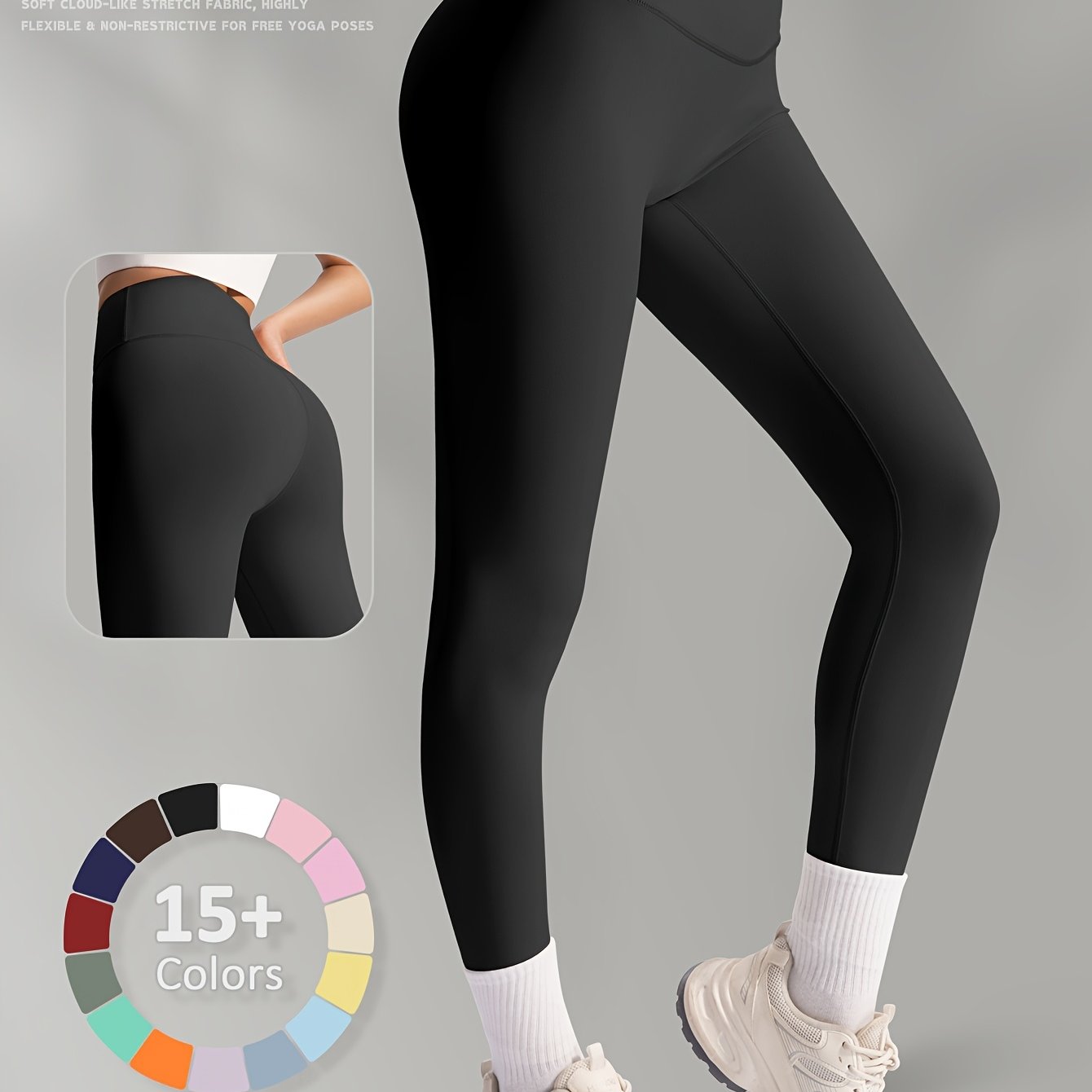 TEMU Legging de yoga pour femme au nu et doux comme du , collant de sport taille haute gainant et non transparent, pantalon d'entraînement extensible