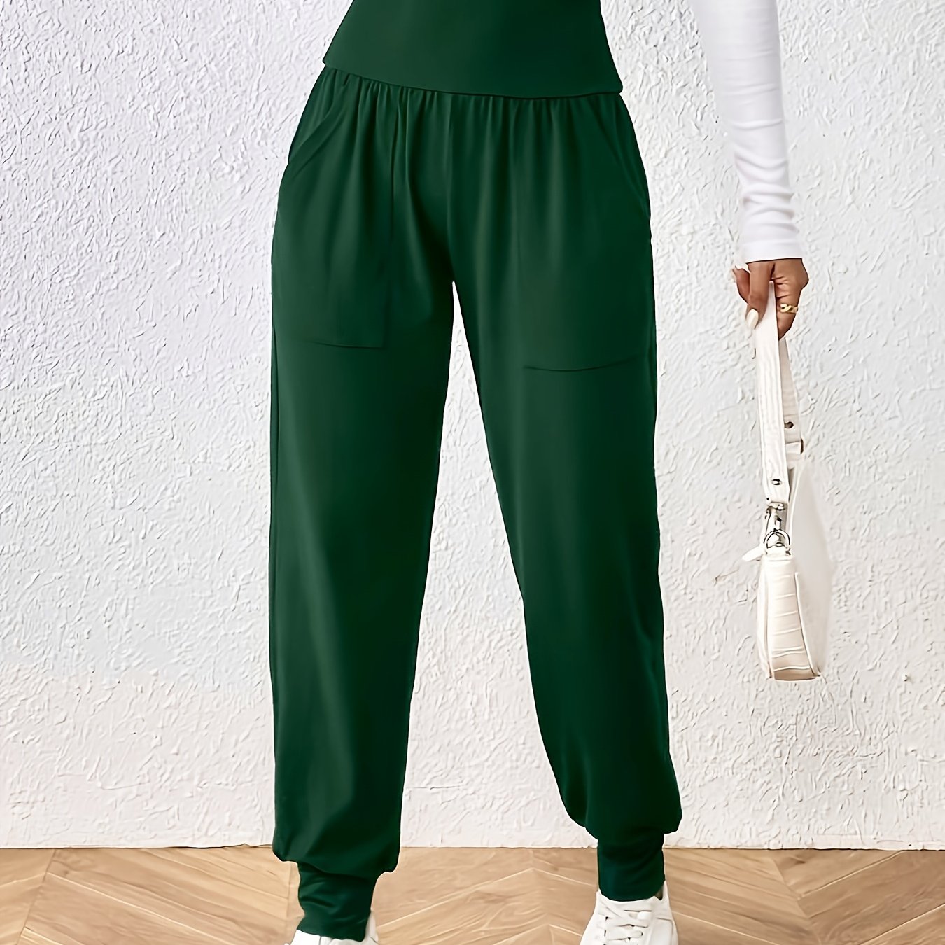 E-shop Damenhosen mit hohem Bund und in Eleganter Ausführung - Mitteldehnbar, Grün, Maschinenwaschbar & Chemisch Reinigbar, Ganzjahres-Casualwear für