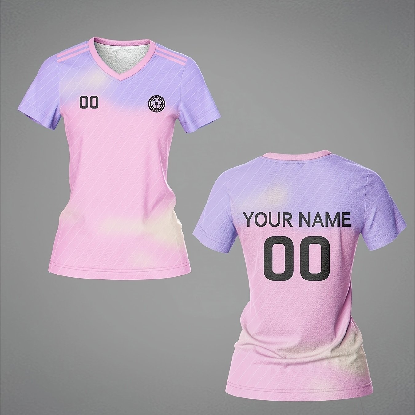TEMU Women's Custom Name & Number Football Jersey - Personalized V-neck Quick-dry Suitable For Team,, Casual Wear | Breathable Quick-dry Jersey Top