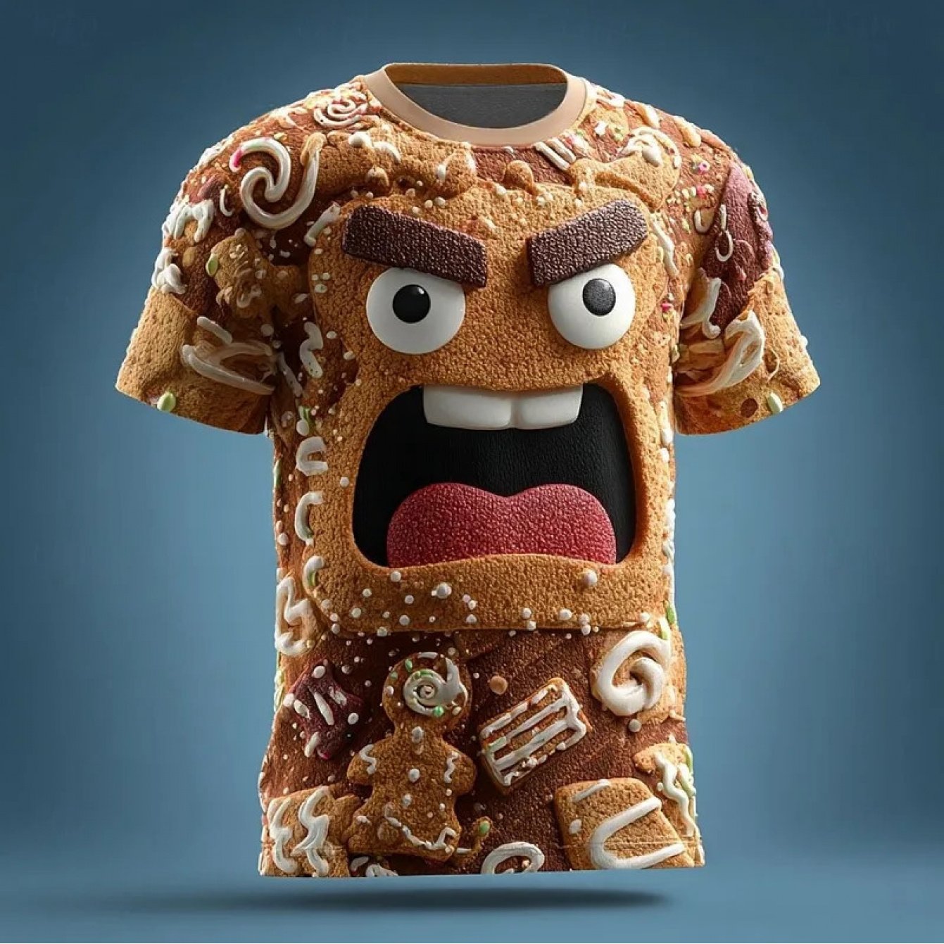 TEMU Men's T-shirt, Men's Christmas 3d Gingerbread Pattern T-shirt, 3d Printed Crew Neck Shirt, Fashion , Street Casual Daily Clothing, Plus Size