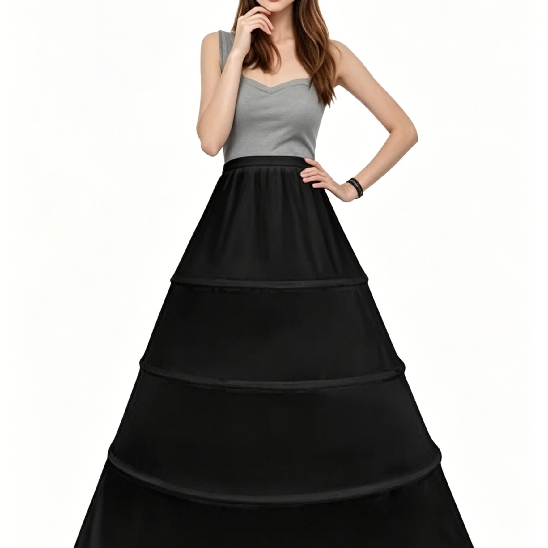 TEMU Faldón de crinolina de 4 aros para mujer, falda negra de completa con 4 aros, falda de aros esponjosa para vestido de novia, vestido formal, de