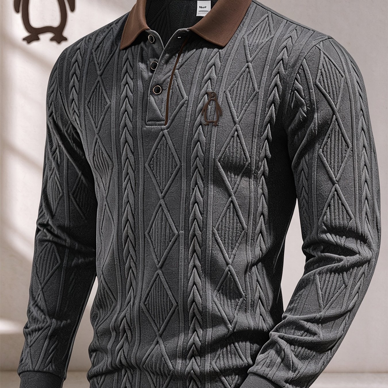 TEMU Polo d'hiver chaud pour homme avec col et en 3D - T-shirt de couleur contrastée adapté pour , pères, anniversaires, sports de , tenue