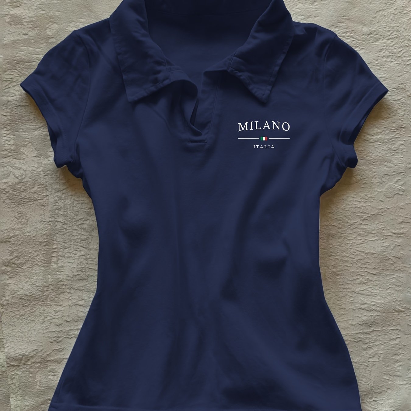TEMU Stylish V-neck Short Sleeved T-shirt With Minimalist Print, Slim Fit For , Summer Women's Short T-shirt