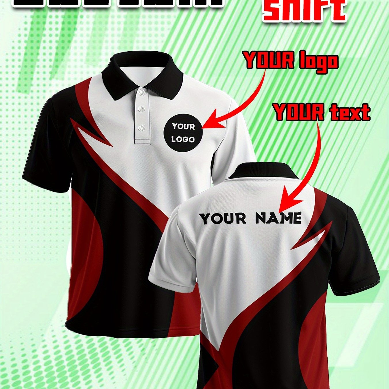 TEMU Customizable Men's Shirt - Personalized , Minimalist Color Palette, Gym Short Sleeve Shirt, Breathable Lapel Top, Suitable For Sports,