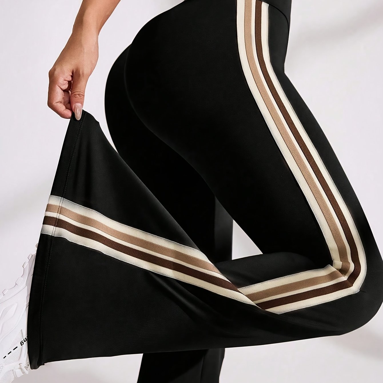 TEMU Plus Size, New Stylish Striped High-stretch High-waist Pants, High-waist For A Fit, Suitable For,, Outdoor S,, Shopping, And Daily Casual Wear,