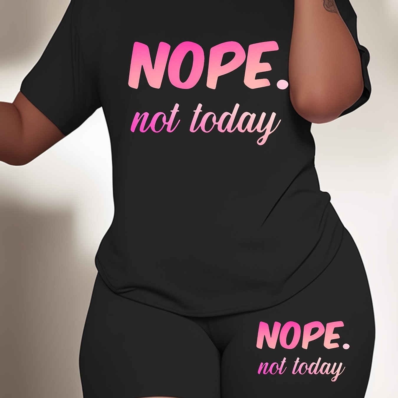TEMU C008002 Dd N20 Pink Short Sleeve Black Shorts Set