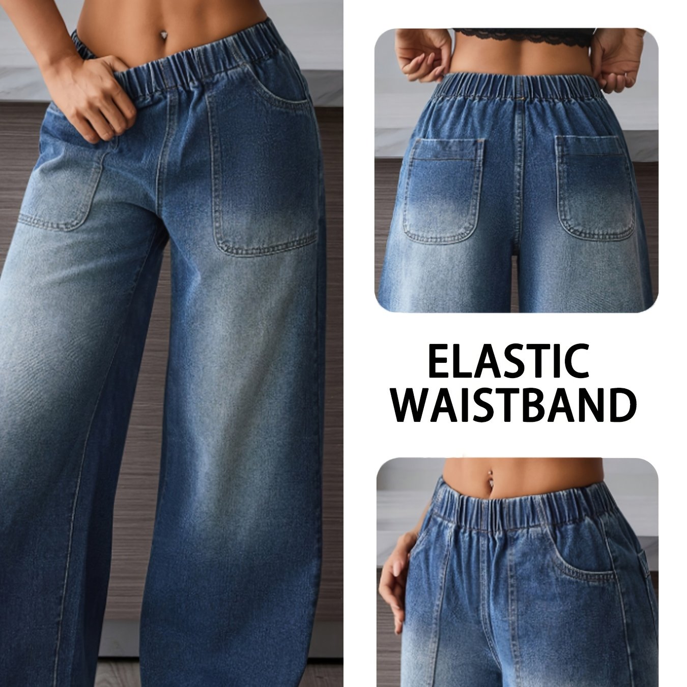Women's High-waisted Washed Wide-leg Jeans With Pockets