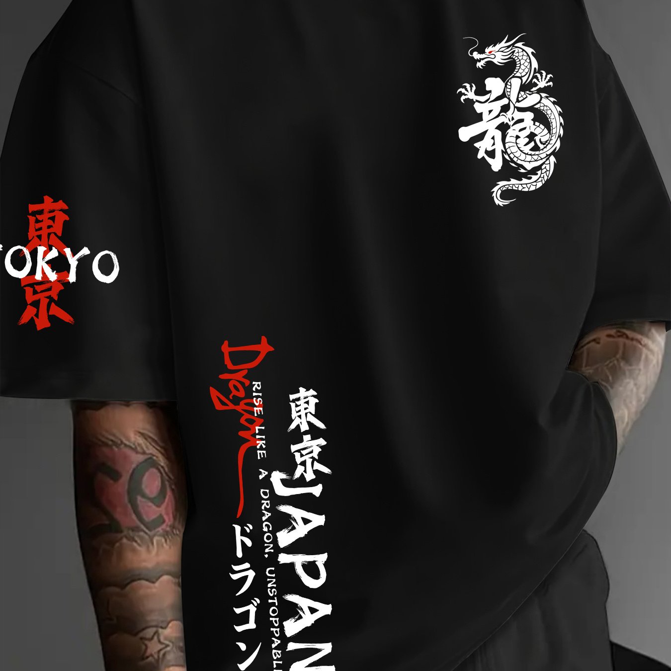 TEMU Men's T-shirt, Trendy "city Auspiciousness" Element Print T-shirt, Plus Size