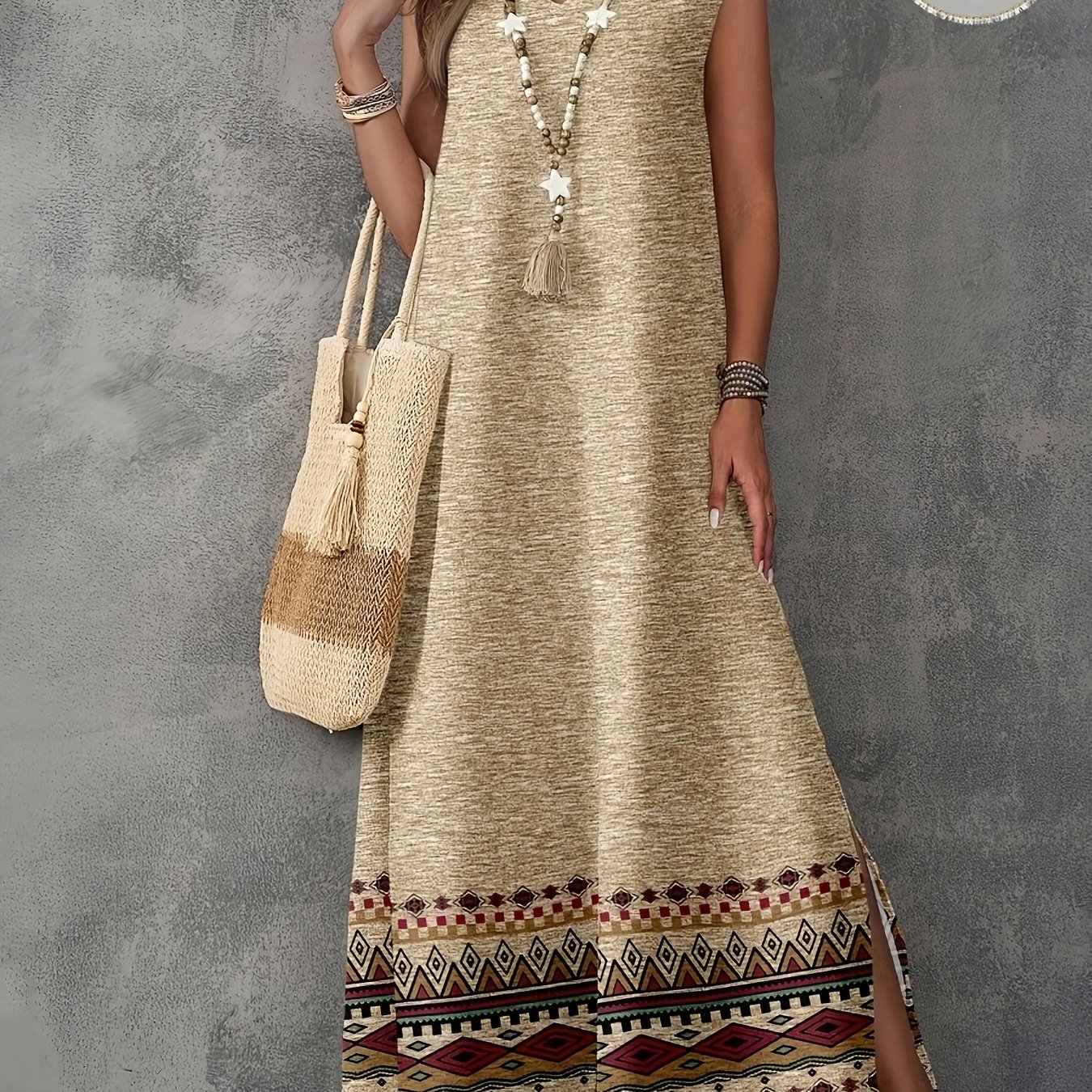 TEMU Robe Femme - Manches - Robe Maxi à et Fente avec Style Gilet, Caftan Idéal pour Printemps Été, Tenue de Plage, Robe de Spa, Lavable en Machine,