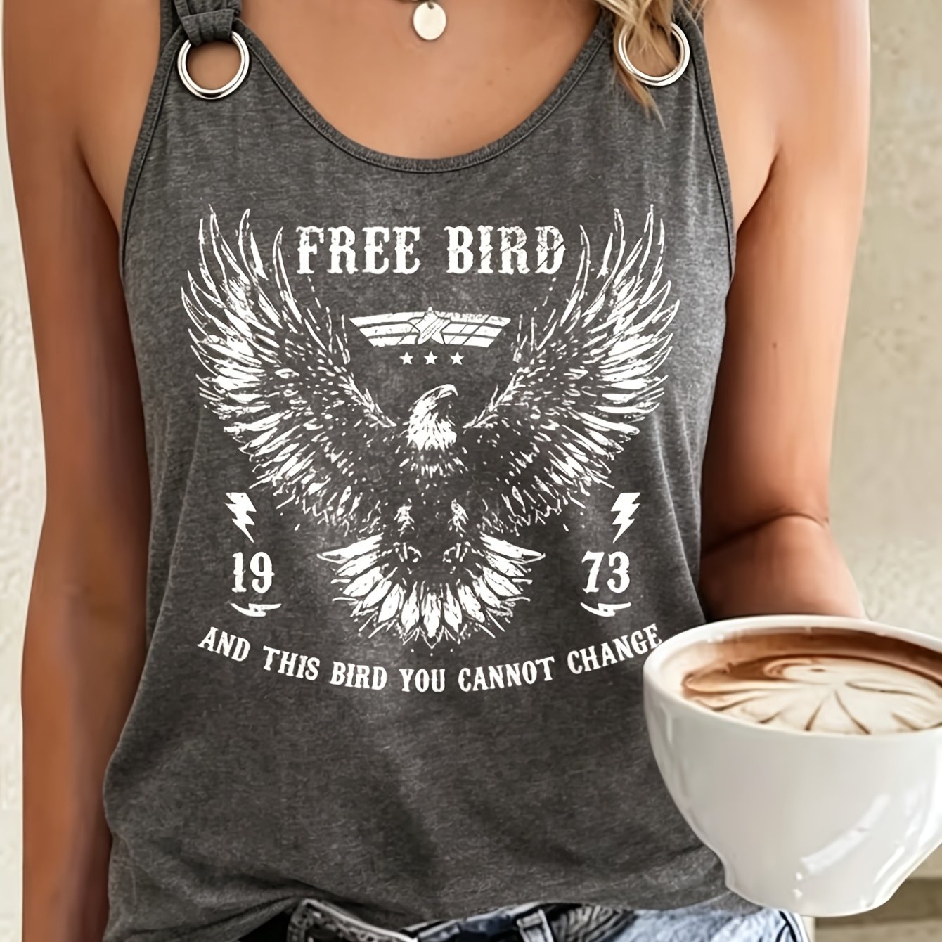 TEMU Vintage Eagle Print Women'-ring Tank Top, Women's Summer Clothing, Unique Tank Top, Perfect For Summer Dates, Home Work, Or Festivals Such As