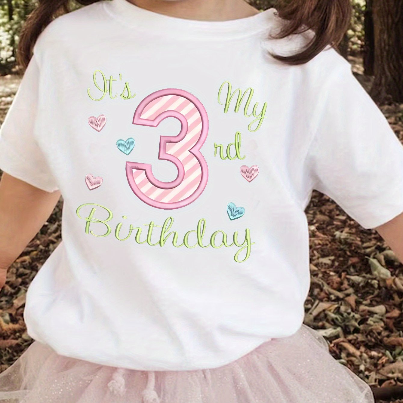 TEMU 3rd Birthday T-shirt - Soft Knit Short Sleeve Top With Number 3 And , Light Grey " My 3rd Birthday" Graphic Tee, Breathable Round Neck Casual