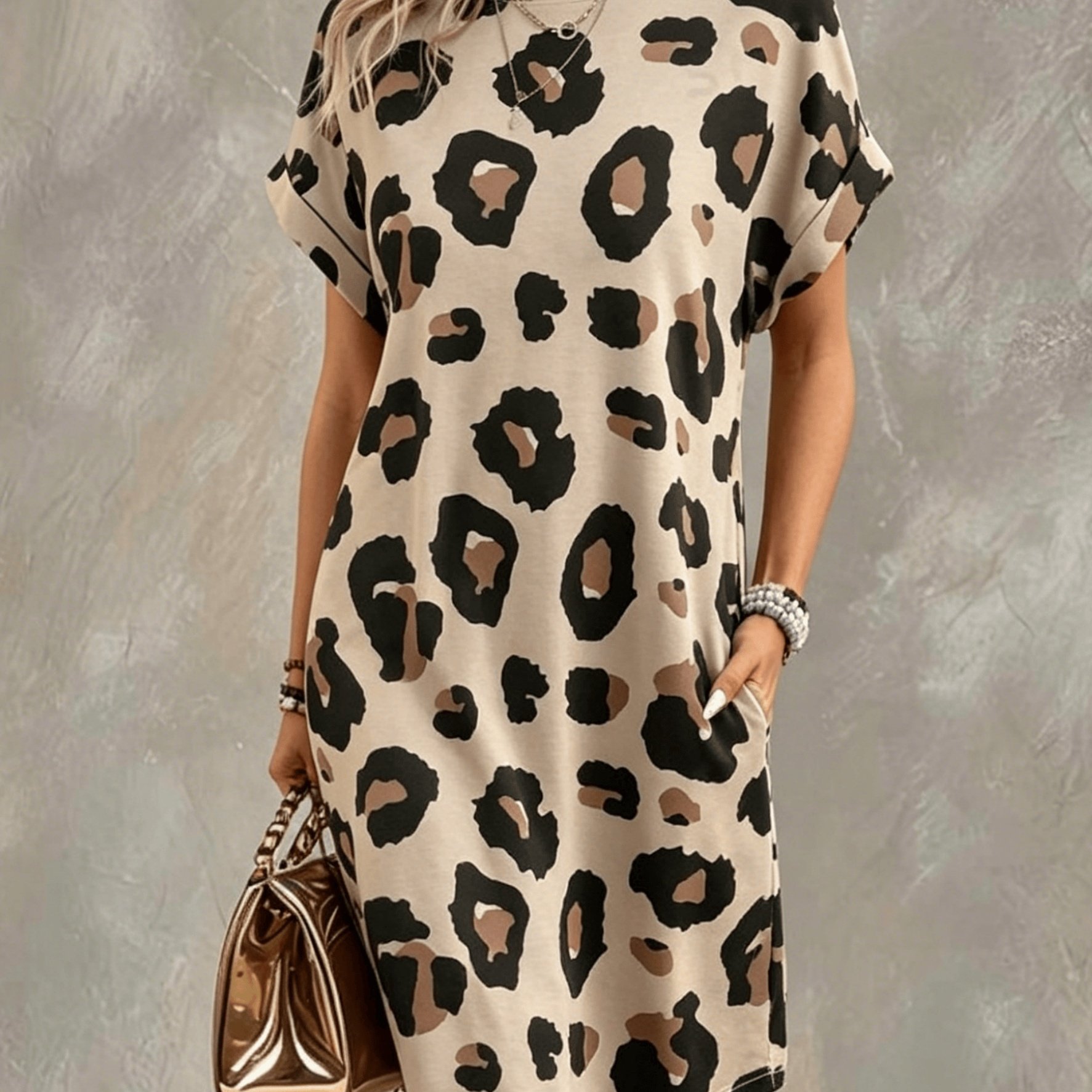 Women's Leopard Print Bat Sleeve Casual Dress