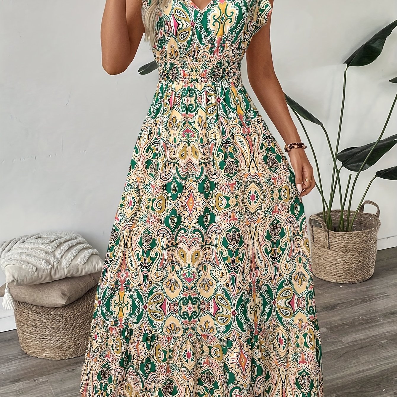 Image of Women's Casual Abstract Print Long Sleeve Dress, Vacation Women's Dress, Summer Women's Dress