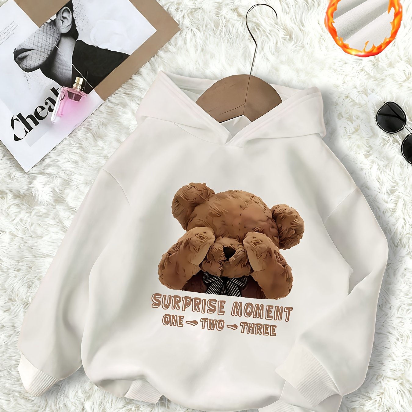 TEMU Surprise Bear Hoodie For Women, Perfect For Autumn And Winter With A Cute And Style; Made From Fabric, This Regular-length Piece Fits Body