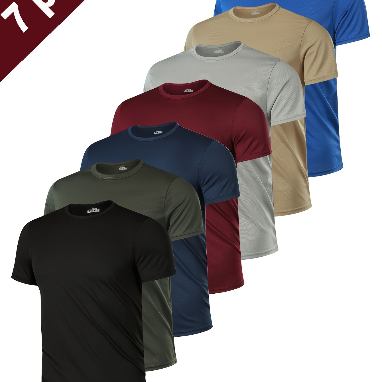 7pcs Men's Athletic T-shirts - 100% Polyester, Quick-dry, Breathable Crew Neck Short Sleeve Sports Tees For Running, Fitness & Outdoor Activities, Workout Clothes