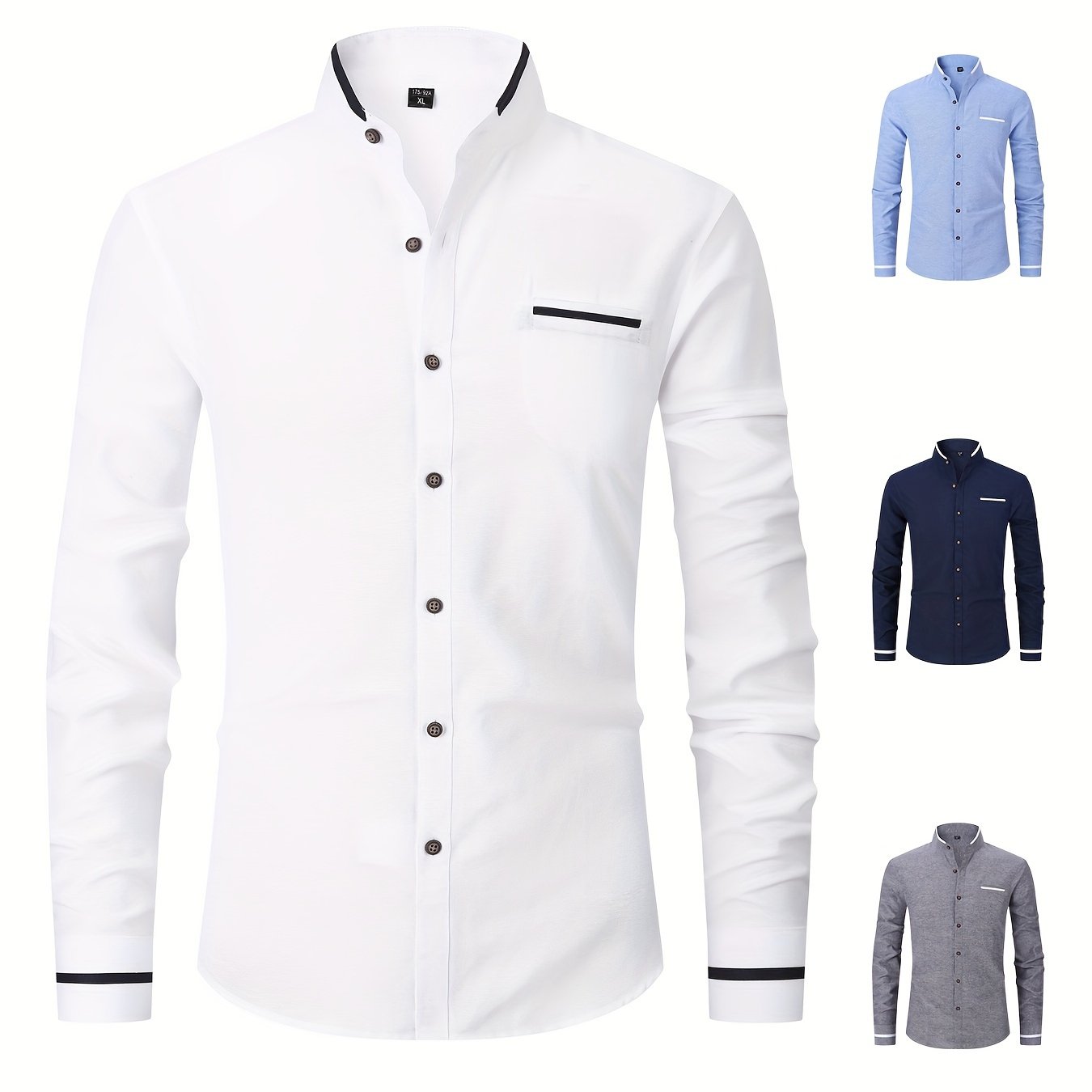 Image of Men's Autumn New Long-sleeved Shirt Youth Slim-fit Shirt Men's Business Casual White Shirt Collar