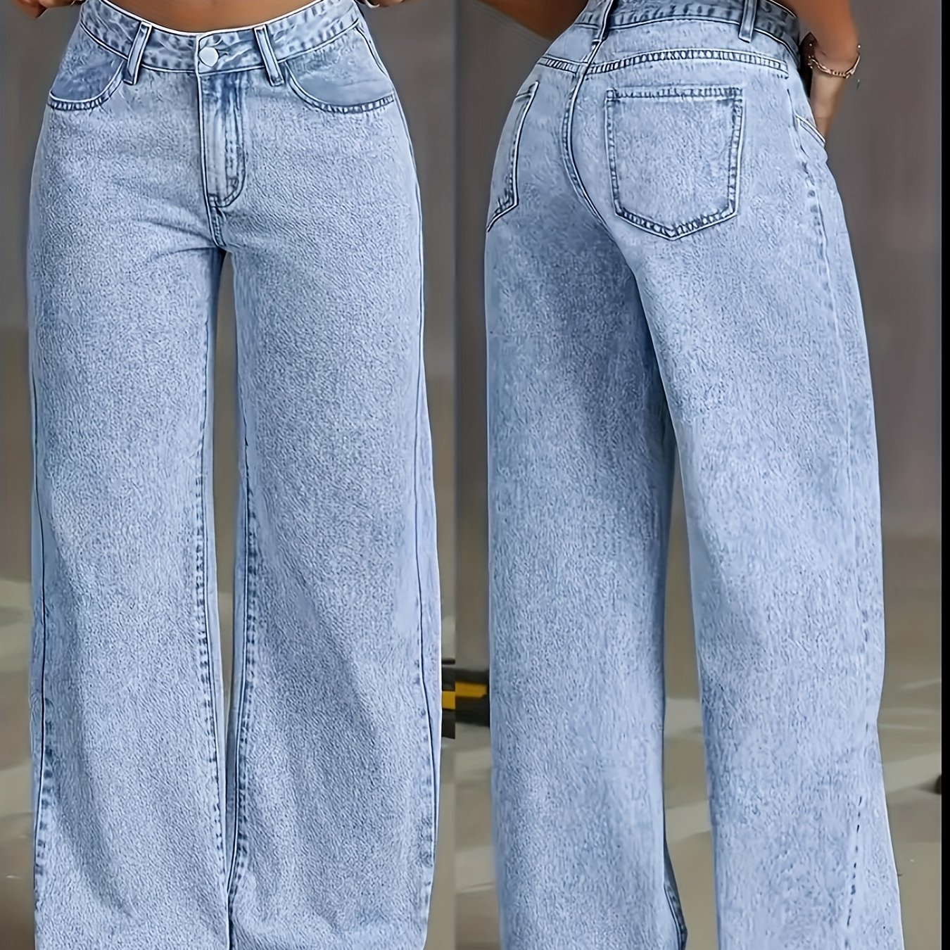 New Women's Loose Wide-leg Straight Jeans, Washed Snowflake Light Fit Casual Pants With Belted High Waist And Comfortable Solid Color Elegant Trousers For Daily Versatile Travel & Office