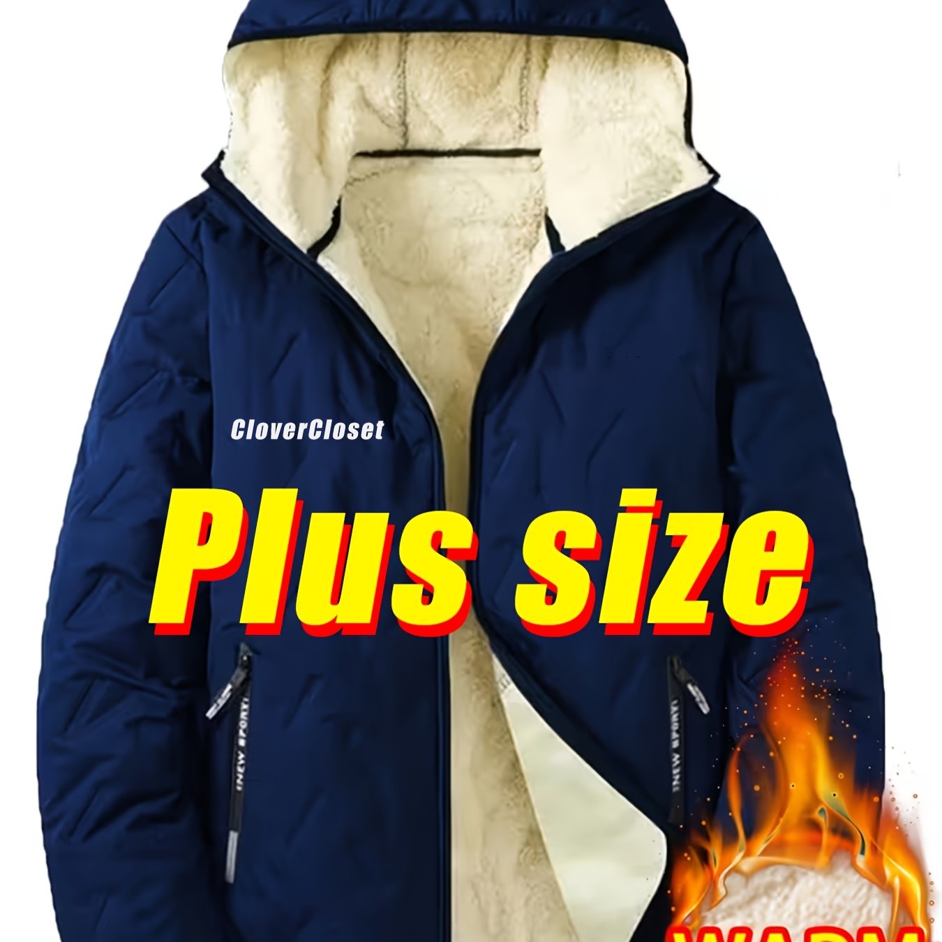 TEMU Winter Plus Men's Jacket With Fleece Lining, Hooded Strap, Zipper Pocket, Thickened Warm And Windproof Jacket Suitable For Casual Winter Wear Of