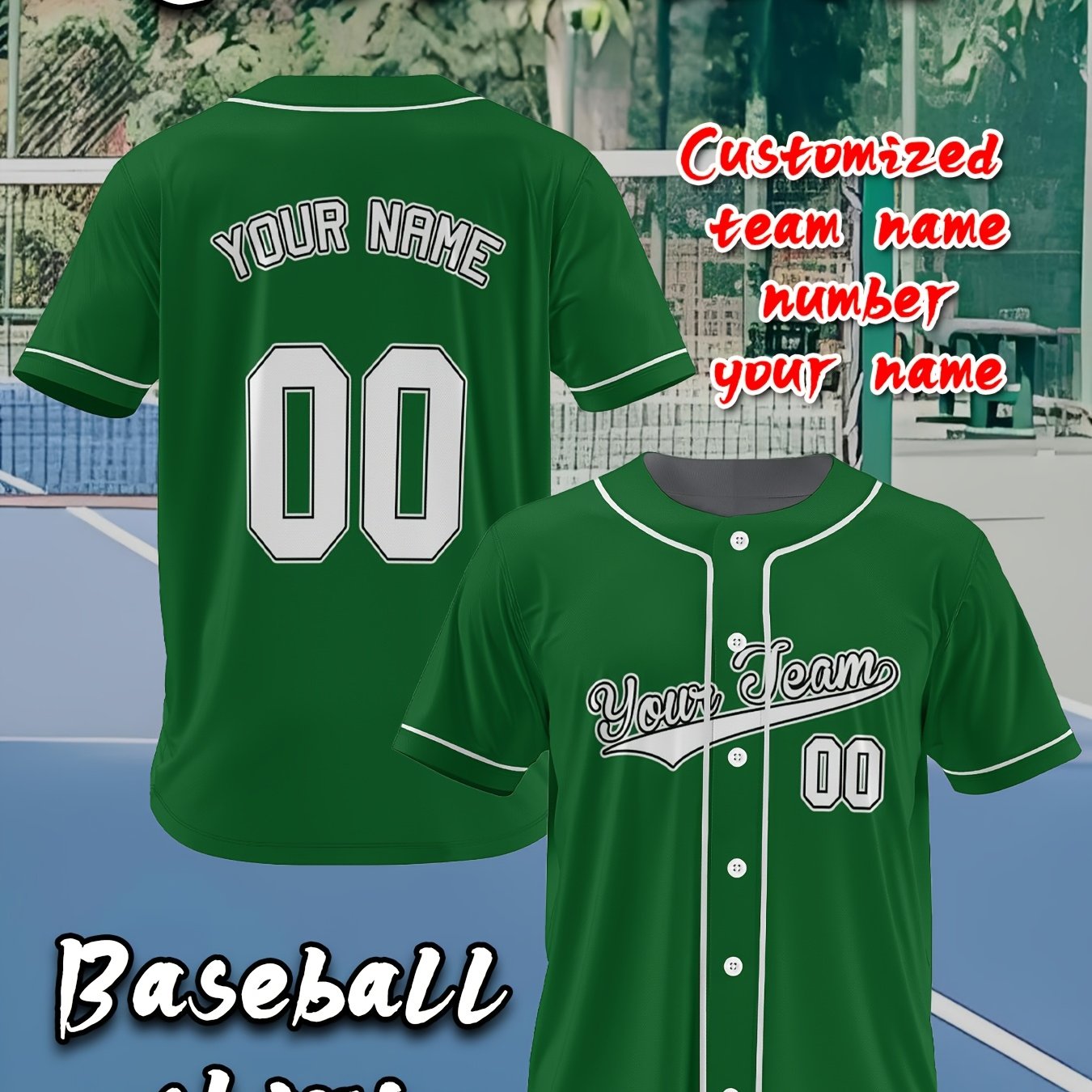TEMU Custom Plus-size Baseball Jersey, Button- Crew Neck Short-sleeved Athletic Top, Personalized Team Name, Name And Number Print, Summer Top For